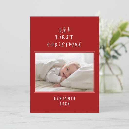 babys eerste kerstfeest elegant getrokken tree fot feestdagenkaart (Staand voorkant)