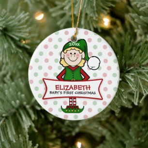 Baby's Eerste Kerstfeest Elf Girl Keramisch Ornament