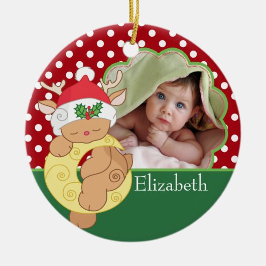 Baby's Eerste Kerstfeest Foto-decoratie Keramisch Ornament (Voorkant)