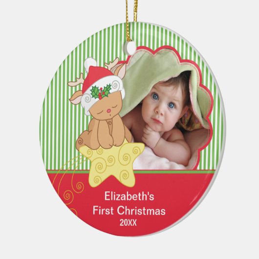 Baby's Eerste Kerstfeest Foto-decoratie Keramisch Ornament (Links)