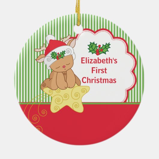 Baby's Eerste Kerstfeest Foto-decoratie Keramisch Ornament (Achterkant)