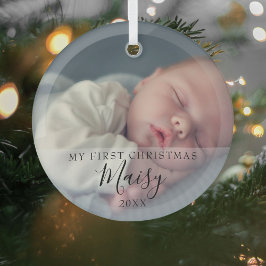 Baby's Eerste Kerstfeest Foto Elegant Script Glas Ornament