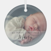 Baby's Eerste Kerstfeest Foto Elegant Script Glas Ornament (Voorkant)