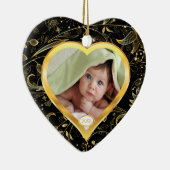 Baby's Eerste Kerstfeest Foto-ornament Heart Black Keramisch Ornament (Rechts)
