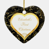 Baby's Eerste Kerstfeest Foto-ornament Heart Black Keramisch Ornament (Achterkant)