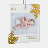 Baby's eerste kerstfeest gouden oliesnowflake Foto Keramisch Ornament (Rechts)