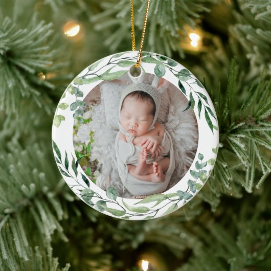 Baby's eerste kerstfeest groen plant lijst keramisch ornament (Boom)