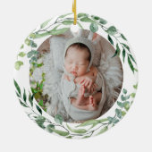 Baby's eerste kerstfeest groen plant lijst keramisch ornament (Achterkant)