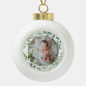 Baby's eerste kerstfeest groen plant lijst keramische bal ornament (Voorkant)