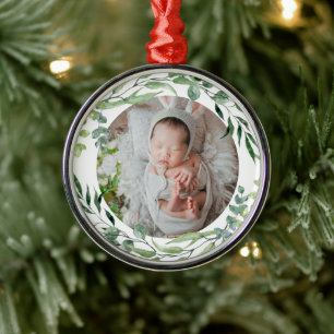 Baby's eerste kerstfeest groen plant lijst metalen ornament