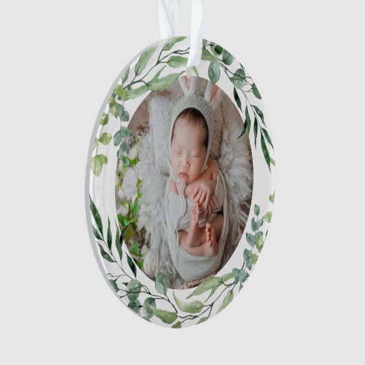 Baby's eerste kerstfeest groen plant lijst ornament (voorkant)