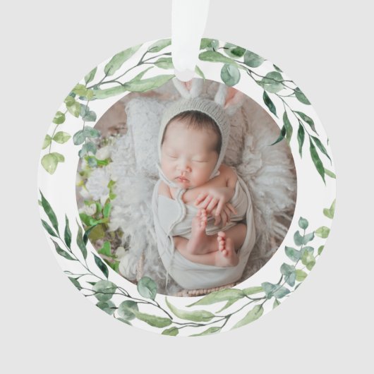 Baby's eerste kerstfeest groen plant lijst ornament (voorkant)