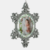 Baby's eerste kerstfeest groen plant lijst tin sneeuwvlok ornament (Links)