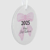 Baby's eerste kerstfeest JAAR Roze strikken Ornament (voorkant)