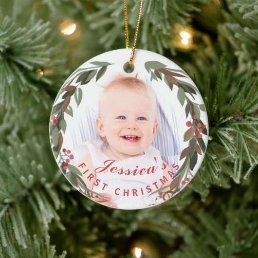 Baby's eerste kerstfeest met foto Keepasje Keramisch Ornament (Boom)