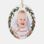 Baby's eerste kerstfeest met foto Keepasje Keramisch Ornament (Rechts)