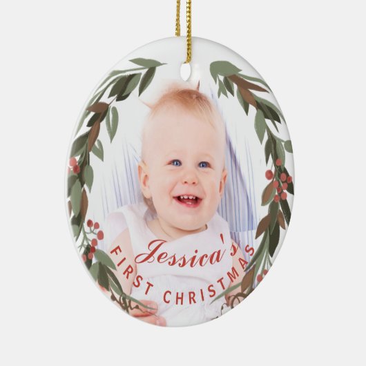 Baby's eerste kerstfeest met foto Keepasje Keramisch Ornament (Rechts)