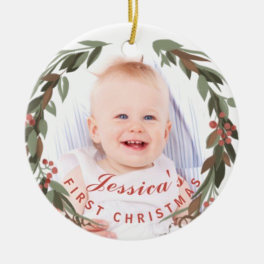 Baby's eerste kerstfeest met foto Keepasje Keramisch Ornament (Voorkant)