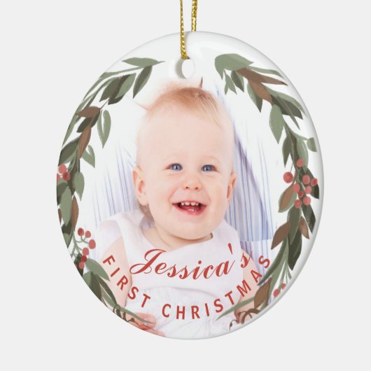 Baby's eerste kerstfeest met foto Keepasje Keramisch Ornament (Links)