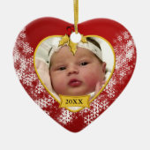 Baby's eerste kerstfeest met gouden lef Foto Keepa Keramisch Ornament (Voorkant)