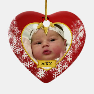 Baby's eerste kerstfeest met gouden lef Foto Keepa Keramisch Ornament