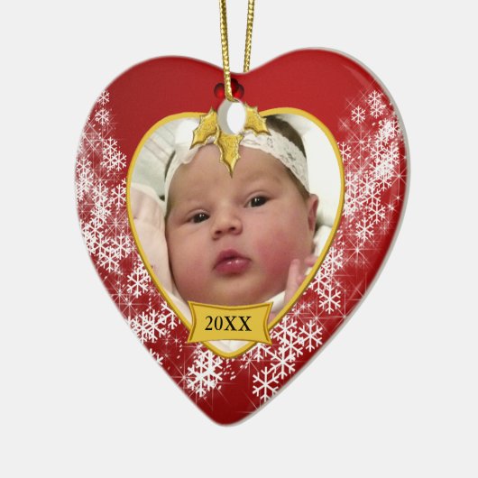 Baby's eerste kerstfeest met gouden lef Foto Keepa Keramisch Ornament (Links)
