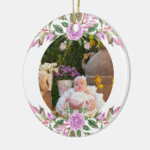 Baby's eerste kerstfeest met lijst van bloemen keramisch ornament (Links)