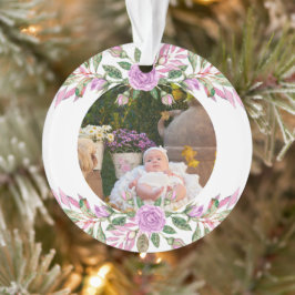Baby's eerste kerstfeest met lijst van bloemen ornament