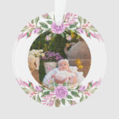 Baby's eerste kerstfeest met lijst van bloemen ornament (voorkant)