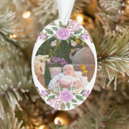Baby's eerste kerstfeest met lijst van bloemen ornament