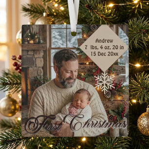 Baby's eerste kerstfeest met papa sneeuwvlokken fo glas ornament