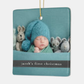 Baby's eerste kerstfeest Moderne lintfoto Keramisch Ornament (Links)