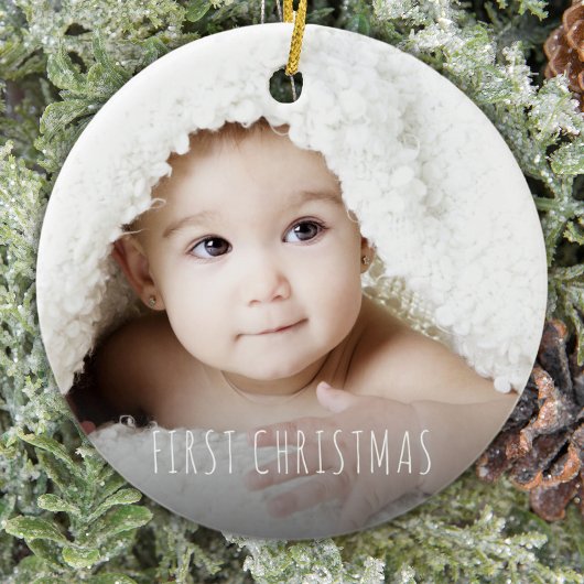 Baby's eerste kerstfeest Moderne Typografie Foto Keramisch Ornament