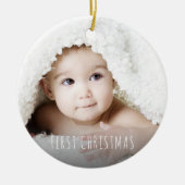 Baby's eerste kerstfeest Moderne Typografie Foto Keramisch Ornament (Voorkant)