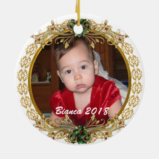 Baby's Eerste Kerstfeest ornament met foto (Achterkant)