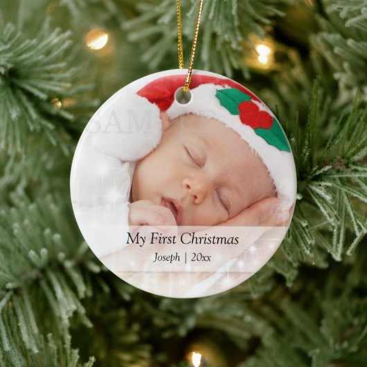 Baby's eerste kerstfeest persoonlijke foto-sjabloo keramisch ornament (Boom)