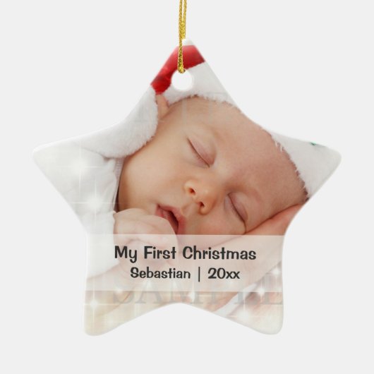 Baby's eerste kerstfeest persoonlijke foto-sjabloo keramisch ornament (Voorkant)
