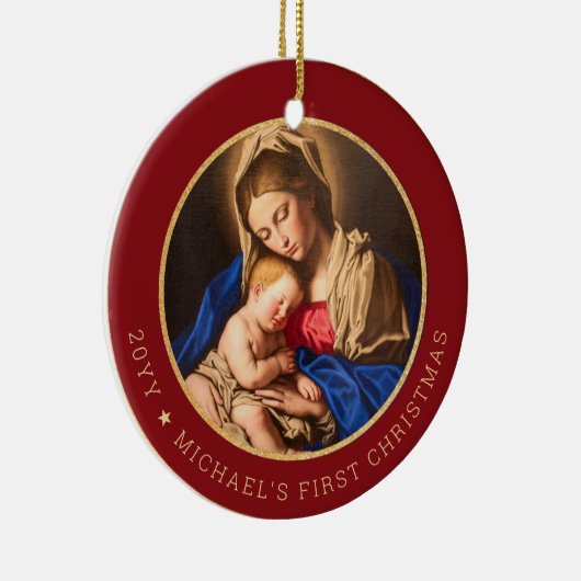 Baby's eerste kerstfeest Religieuze Madonna & Kind Keramisch Ornament (Rechts)