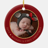 Baby's eerste kerstfeest Religieuze Madonna & Kind Keramisch Ornament (Achterkant)