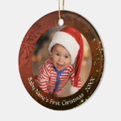 Baby's eerste kerstfeest  rode sneeuwvlok keramisch ornament (Links)