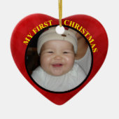 Baby's Eerste Kerstfeest Rood-hartfoto-versiering Keramisch Ornament (Voorkant)