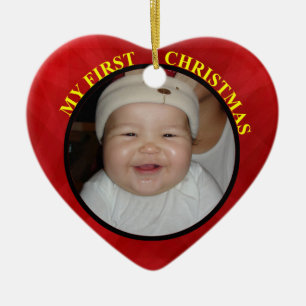 Baby's Eerste Kerstfeest Rood-hartfoto-versiering Keramisch Ornament