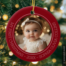 Baby's eerste kerstfeest Rood Modern 2 Foto Pasgeb