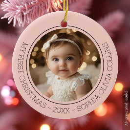 Baby's eerste kerstfeest Roze Modern 2 Foto Pasgeb Keramisch Ornament