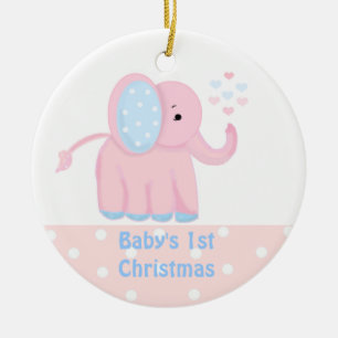 Baby's eerste kerstfeest Roze olifant Keramisch Ornament