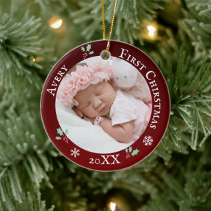 Baby's eerste kerstfeest Rustic red douanenaam Keramisch Ornament