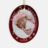 Baby's eerste kerstfeest Rustic red douanenaam Keramisch Ornament (Rechts)