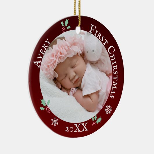 Baby's eerste kerstfeest Rustic red douanenaam Keramisch Ornament (Rechts)