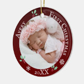 Baby's eerste kerstfeest Rustic red douanenaam Keramisch Ornament (Links)