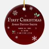 Baby's eerste kerstfeest Rustic red douanenaam Keramisch Ornament (Achterkant)